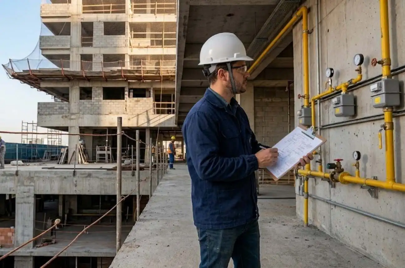 Engenheiro avaliando instalação de gás para emissão de ART